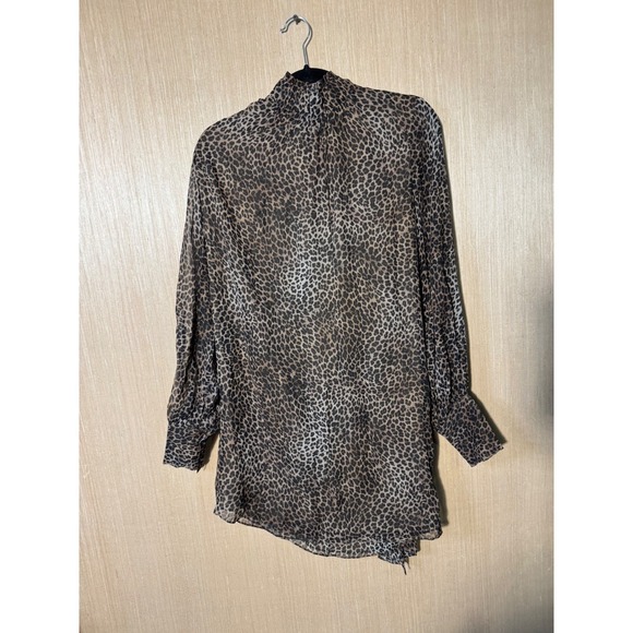 FRAME‎ Tie Neck Women's Leopard Animal Print Silk Blend Long Sleeve Mini Dress - Picture 1 of 6